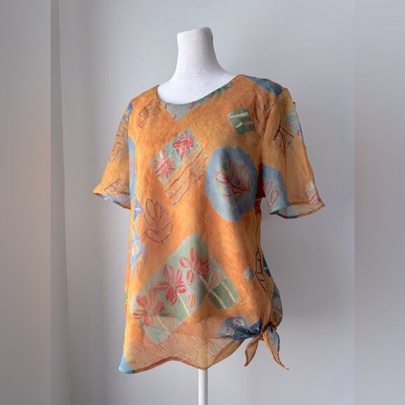 Vintage ‘90s 7 Sisters U.S.A. Southwest Print Side Tie Short Sleeve Blouse - Picture 2 of 6